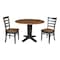 International Concepts 42 in. Solid Wood Round Drop Leaf Pedestal Table with 2 Dining Chairs in Hickory/Washed Coal K45-42DPT-23B-C617-2 - alternate 1